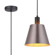 Tera Single Pendant With 23cm x 18cm Shade, 1 Light E27, Sand Black/Brown/Copper Metal Shade