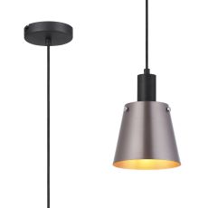 Tera Single Pendant With 16cm x 14cm Shade, 1 Light E27, Sand Black/Brown/Copper Metal Shade