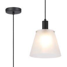 Tera Single Pendant With 23cm x 18cm Shade, 1 Light E27, Sand Black/Frosted White Glass Shade