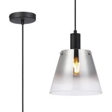 Tera Single Pendant With 23cm x 18cm Shade, 1 Light E27, Sand Black/Smoke Faded Glass Shade