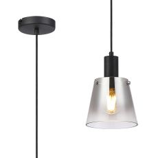 Tera Single Pendant With 16cm x 14cm Shade, 1 Light E27, Sand Black/Smoke Faded Glass Shade