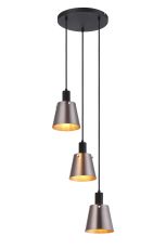 Tera 41cm Round Pendant With 16cm x 14cm Shade, 3 Light E27, Sand Black/Brown/Copper Metal Shade