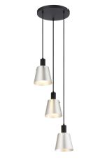 Tera 41cm Round Pendant With 16cm x 14cm Shade, 3 Light E27, Sand Black/Light Grey/Silver Metal Shade