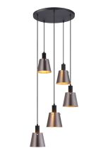 Tera 53cm Round Pendant With 16cm x 14cm Shade, 5 Light E27, Sand Black/Brown/Copper Metal Shade