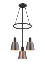 Tera 48cm Ring Pendant With 16cm x 14cm Shade, 3 Light E27, Sand Black/Brown/Copper Metal Shade