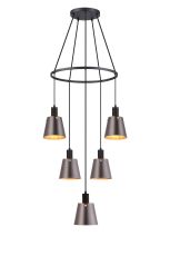 Tera 61cm Ring Pendant With 16cm x 14cm Shade, 5 Light E27, Sand Black/Brown/Copper Metal Shade