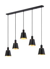 Tera Linear Pendant With 16cm x 14cm Shade, 5 Light E27, Sand Black/Black/Gold Metal Shade