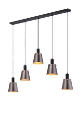 Tera Linear Pendant With 16cm x 14cm Shade, 5 Light E27, Sand Black/Brown/Copper Metal Shade