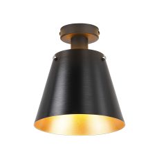 Tera Ceiling Light With 23cm x 18cm Shade, 1 Light E27, Sand Black/Black/Gold Metal Shade