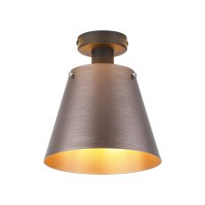 Tera Ceiling Light With 23cm x 18cm Shade, 1 Light E27, Sand Black/Brown/Copper Metal Shade