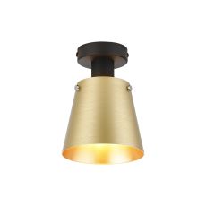 Tera Ceiling Light With 16cm x 14cm Shade, 1 Light E27, Sand Black/Brass/Gold Metal Shade