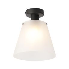 Tera Ceiling Light With 23cm x 18cm Shade, 1 Light E27, Sand Black/Frosted White Glass Shade