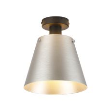 Tera Ceiling Light With 23cm x 18cm Shade, 1 Light E27, Sand Black/Light Grey/Silver Metal Shade