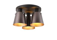 Tera 38cm Round Ceiling Light With 16cm x 14cm Shade, 3 Light E27, Sand Black/Brown/Copper Metal Shade