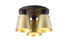 Tera 38cm Round Ceiling Light With 16cm x 14cm Shade, 3 Light E27, Sand Black/Brass/Gold Metal Shade