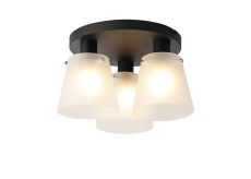 Tera 38cm Round Ceiling Light With 16cm x 14cm Shade, 3 Light E27, Sand Black/Frosted White Glass Shade