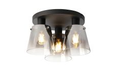 Tera 38cm Round Ceiling Light With 16cm x 14cm Shade, 3 Light E27, Sand Black/Smoke Faded Glass Shade