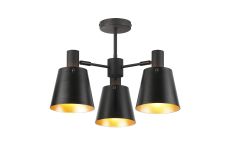 Tera Semi Ceiling Light Adjustable Arms With 16cm x 14cm Shade, 3 Light E27, Sand Black/Black/Gold Metal Shade