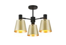 Tera Semi Ceiling Light Adjustable Arms With 16cm x 14cm Shade, 3 Light E27, Sand Black/Brass/Gold Metal Shade