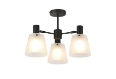 Tera Semi Ceiling Light Adjustable Arms With 16cm x 14cm Shade, 3 Light E27, Sand Black/Frosted White Glass Shade