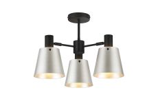 Tera Semi Ceiling Light Adjustable Arms With 16cm x 14cm Shade, 3 Light E27, Sand Black/Light Grey/Silver Metal Shade