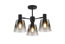 Tera Semi Ceiling Light Adjustable Arms With 16cm x 14cm Shade, 3 Light E27, Sand Black/Smoke Faded Glass Shade