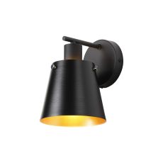 Tera Wall Light Switched With 16cm x 14cm Shade, 1 Light E27, Sand Black/Black/Gold Metal Shade