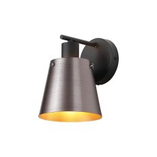 Tera Wall Light Switched With 16cm x 14cm Shade, 1 Light E27, Sand Black/Brown/Copper Metal Shade