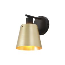 Tera Wall Light Switched With 16cm x 14cm Shade, 1 Light E27, Sand Black/Brass/Gold Metal Shade