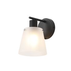 Tera Wall Light Switched With 16cm x 14cm Shade, 1 Light E27, Sand Black/Frosted White Glass Shade