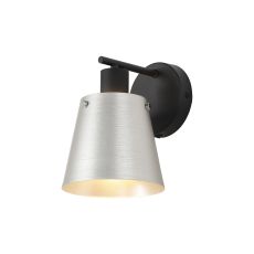 Tera Wall Light Switched With 16cm x 14cm Shade, 1 Light E27, Sand Black/Light Grey/Silver Metal Shade