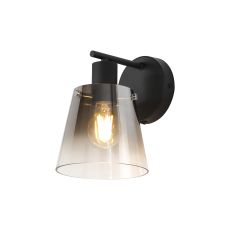 Tera Wall Light Switched With 16cm x 14cm Shade, 1 Light E27, Sand Black/Smoke Faded Glass Shade