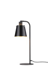 Tera Table Lamp With 16cm x 14cm Shade, 1 Light E27, Sand Black/Black/Gold Metal Shade