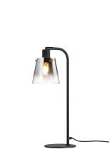 Tera Table Lamp With 16cm x 14cm Shade, 1 Light E27, Sand Black/Smoke Faded Glass Shade