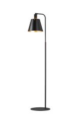 Tera Floor Lamp With 23cm x 18cm Shade, 1 Light E27, Sand Black/Black/Gold Metal Shade