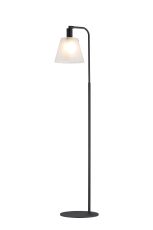 Tera Floor Lamp With 23cm x 18cm Shade, 1 Light E27, Sand Black/Frosted White Glass Shade