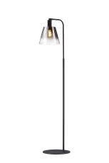 Tera Floor Lamp With 23cm x 18cm Shade, 1 Light E27, Sand Black/Smoke Faded Glass Shade