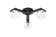 Bagno 51cm Flush Ceiling, 3 Light G9, IP44, Black/Polished Chrome/Clear Smooth Round Glass