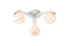 Bagno 51cm Flush Ceiling, 3 Light G9, IP44, White/Polished Chrome/Brown Round Marble Effect Glass