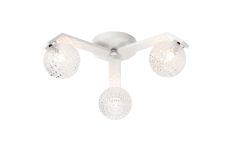 Bagno 51cm Flush Ceiling, 3 Light G9, IP44, White/Polished Chrome/Clear Cross Pattern Round Glass