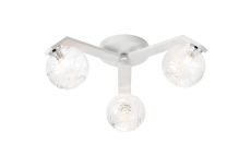 Bagno 51cm Flush Ceiling, 3 Light G9, IP44, White/Polished Chrome/Clear Dune Effect Round Glass