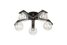 Bagno 54.3cm Flush Ceiling, 5 Light G9, IP44, Black/Polished Chrome/Clear Smooth Round Glass