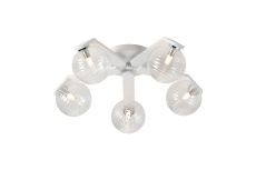 Bagno 54.3cm Flush Ceiling, 5 Light G9, IP44, White/Polished Chrome/Clear Ribbed Round Glass