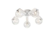 Bagno 54.3cm Flush Ceiling, 5 Light G9, IP44, White/Polished Chrome/Clear Waved Round Glass