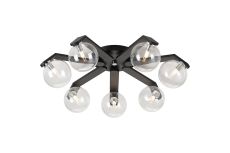 Bagno 64.5cm Flush Ceiling, 7 Light G9, IP44, Black/Polished Chrome/Clear Smooth Round Glass