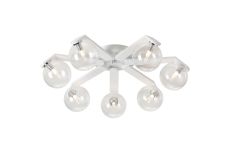 Bagno 64.5cm Flush Ceiling, 7 Light G9, IP44, White/Polished Chrome/Clear Smooth Round Glass
