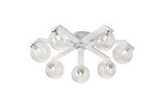 Bagno 64.5cm Flush Ceiling, 7 Light G9, IP44, White/Polished Chrome/Clear Ribbed Round Glass