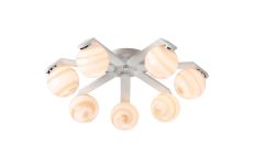 Bagno 64.5cm Flush Ceiling, 7 Light G9, IP44, White/Polished Chrome/Brown Round Marble Effect Glass