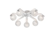 Bagno 64.5cm Flush Ceiling, 7 Light G9, IP44, White/Polished Chrome/Clear Cross Pattern Round Glass