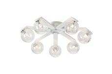 Bagno 64.5cm Flush Ceiling, 7 Light G9, IP44, White/Polished Chrome/Clear Waved Round Glass